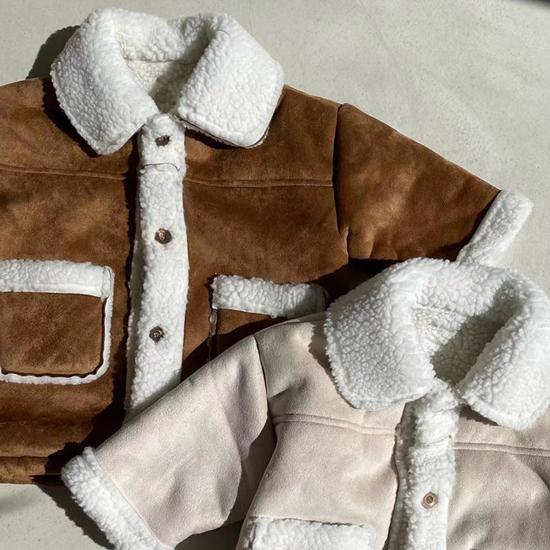Teddy Sherpa Jas - Unisex, Bruin/Wit, Suède, Maat 0-6 Jaar-More For Mini