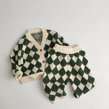 Stickat rutigt klädset – Lilla schackmästaren unisex, Beige/Grön, Bomull, Storlek 0–6 år More For Mini