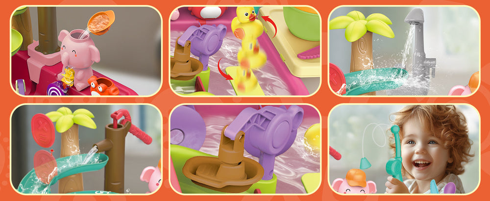 AquaFun PlayPark Vattenlekbord – Lärorik Vattenleksak med Fontän, Rutschkana & Djur | För Inne- & Utelek | För Barn 2–6 År More For Mini