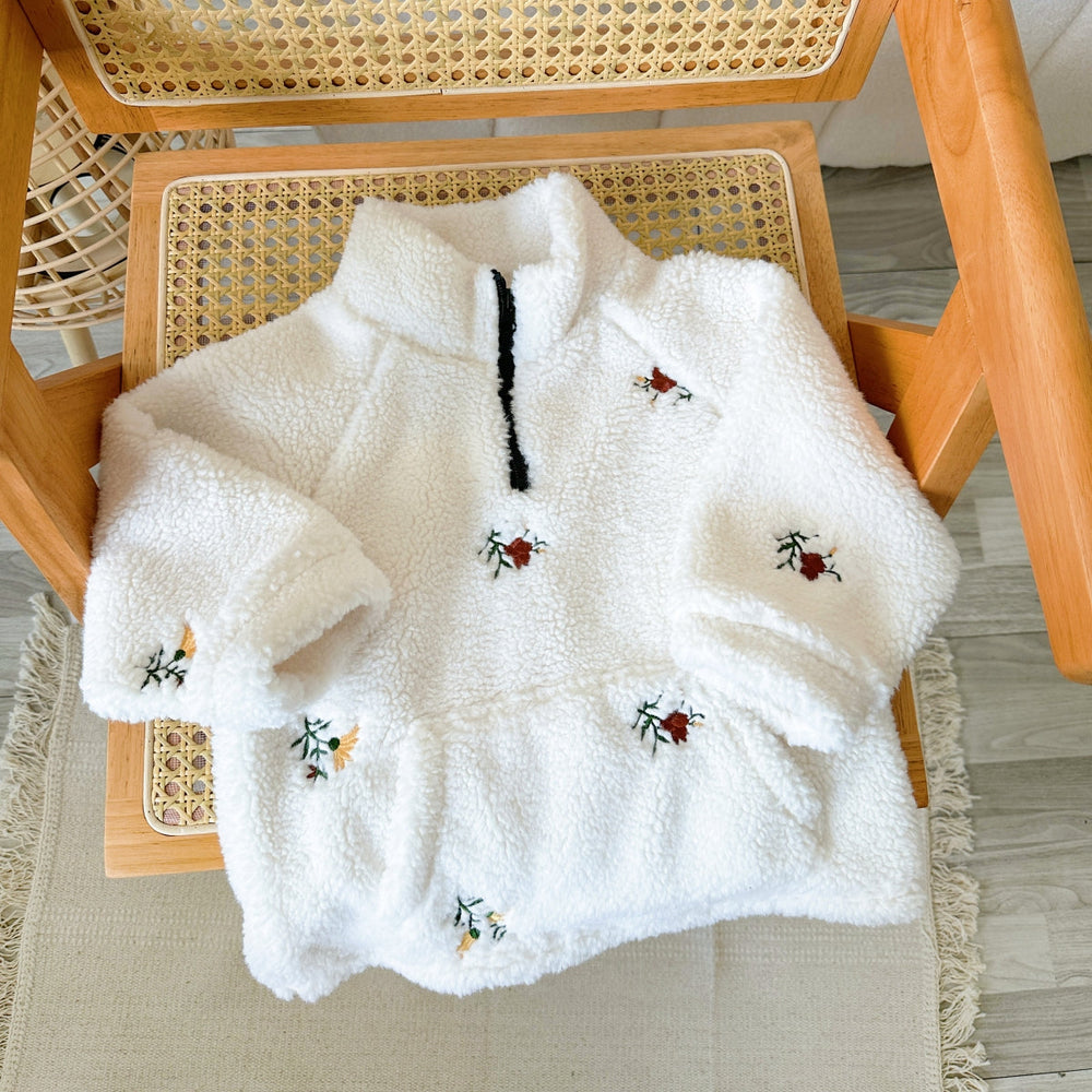 Fleecetrui met Bloemmotief – Meisjes, Wit, Maat 0-3 Jaar-More For Mini