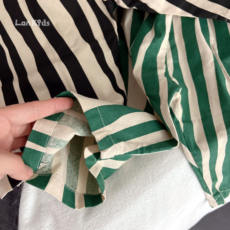 Randiga Barnbyxor – LucaLino Baggy Byxor Unisex, Svart/Grön, Bomull, Storlek 0–6 år More For Mini