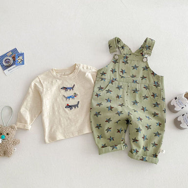 Hängselbyxa med Stjärnor – Stjärnfångare Unisex, Beige/Grön, Bomull, Storlek 0–5 år More For Mini