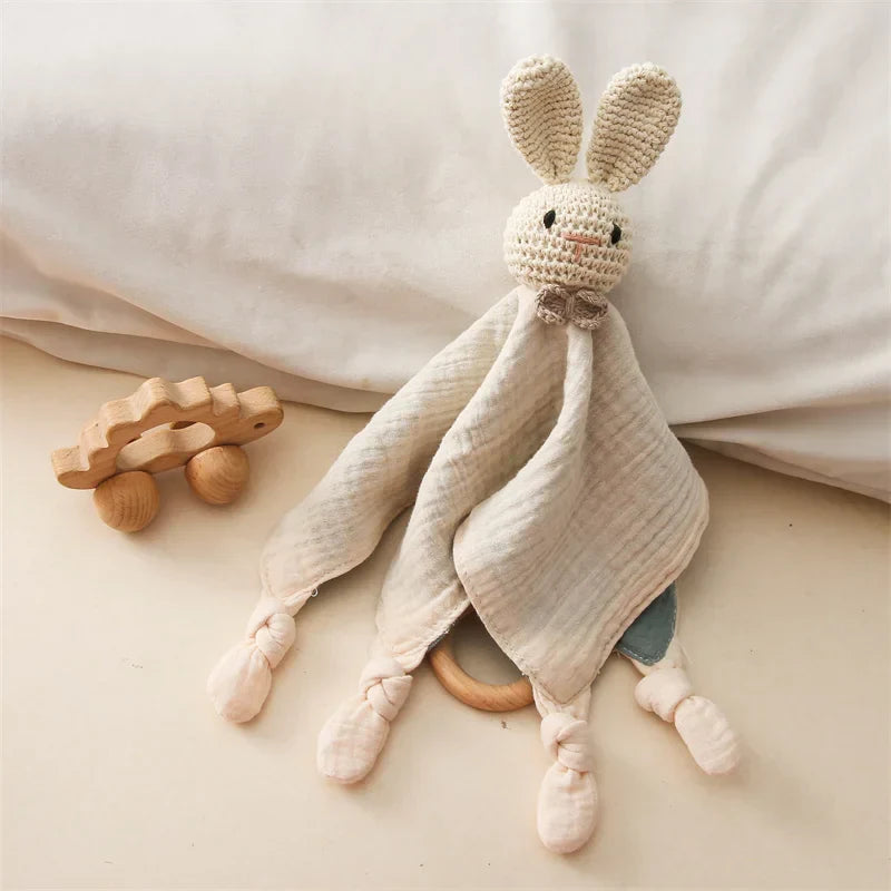 Knuffeldoekje voor Baby met Houten Bijtring en Rammelaar - 100% Katoen | Ideaal voor Doorkomende Tandjes & Comfort More For Mini
