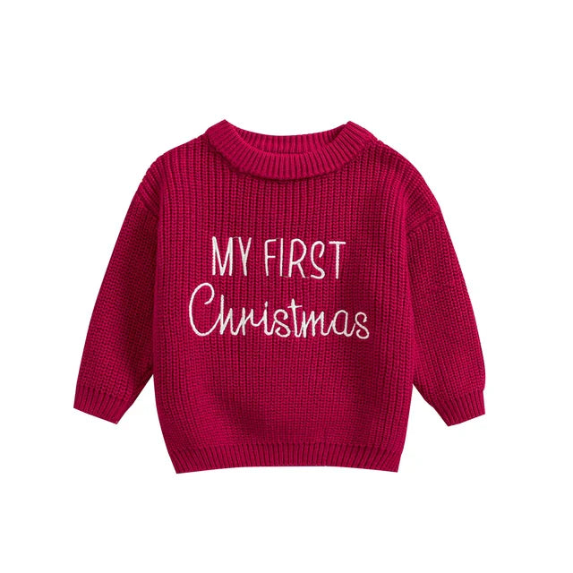 Kersttrui – Mijn Eerste Kerst Unisex, Groen/Rood/Khaki/Wit, Katoen, Maat 0-2 Jaar-More For Mini