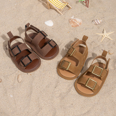 Solevi Lino Babysandaler – Sommarsandal för Flicka/Pojke – Justerbara – Halkfria – Brun/Beige – 0-1,5 år – Veganskt Läder More For Mini