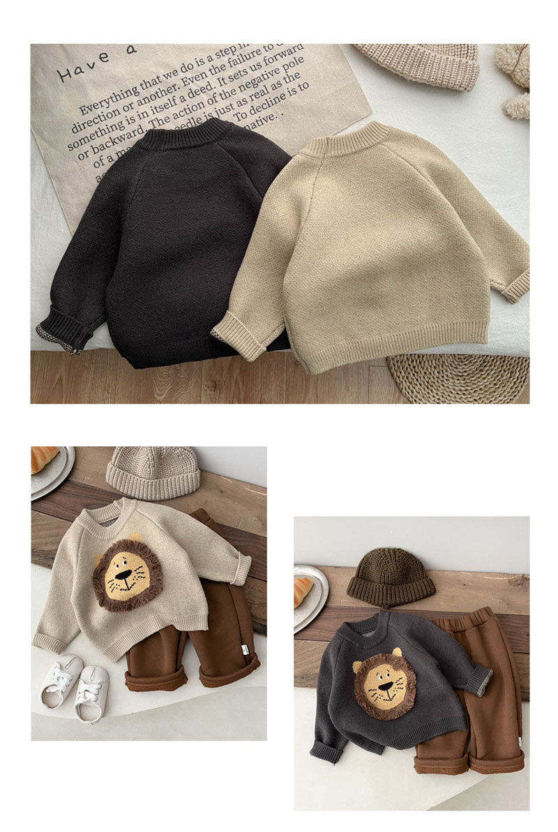Tröja med Lejon – Lio Tröja Unisex, Beige/Grå, Bomull, Storlek 0–3 år More For Mini