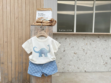 Mavino Dino Daze Set – Sommarset Småbarn 1–7 år – T-shirt + Rutig Shorts – 100 % Bomull – Unisex – Dino-tryck More For Mini