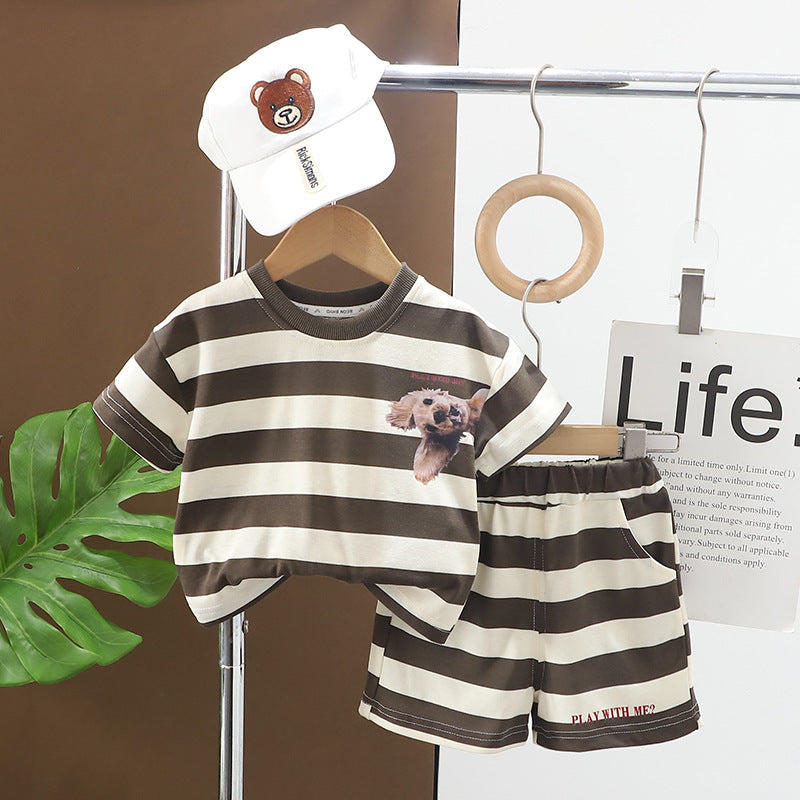 Sommar Randigt Klädset T-shirt + Shorts Jogging – Baby Småbarn Förskolebarn Doggo Days, Brun/Svart, Bomull, Storlek 0–5 år More For Mini