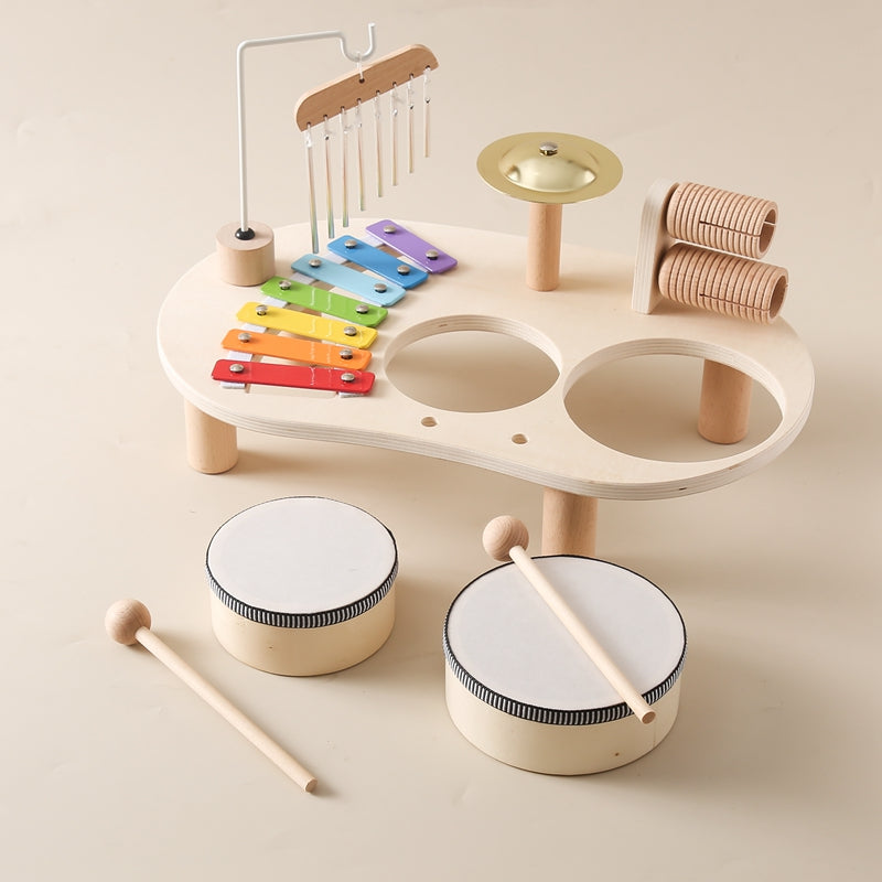 Trämusikbord – Pedagogiskt Musikinstrument för Barn, Inklusive Trummor, Xylofon & Cymbaler, från 1 år More For Mini