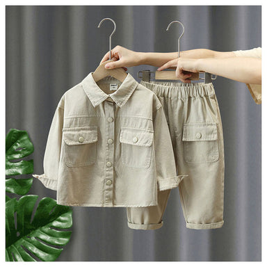 Set med Byxa och Tröja – Little Explorer Unisex, Beige/Grön, Bomull, Storlek 0–7 år More For Mini