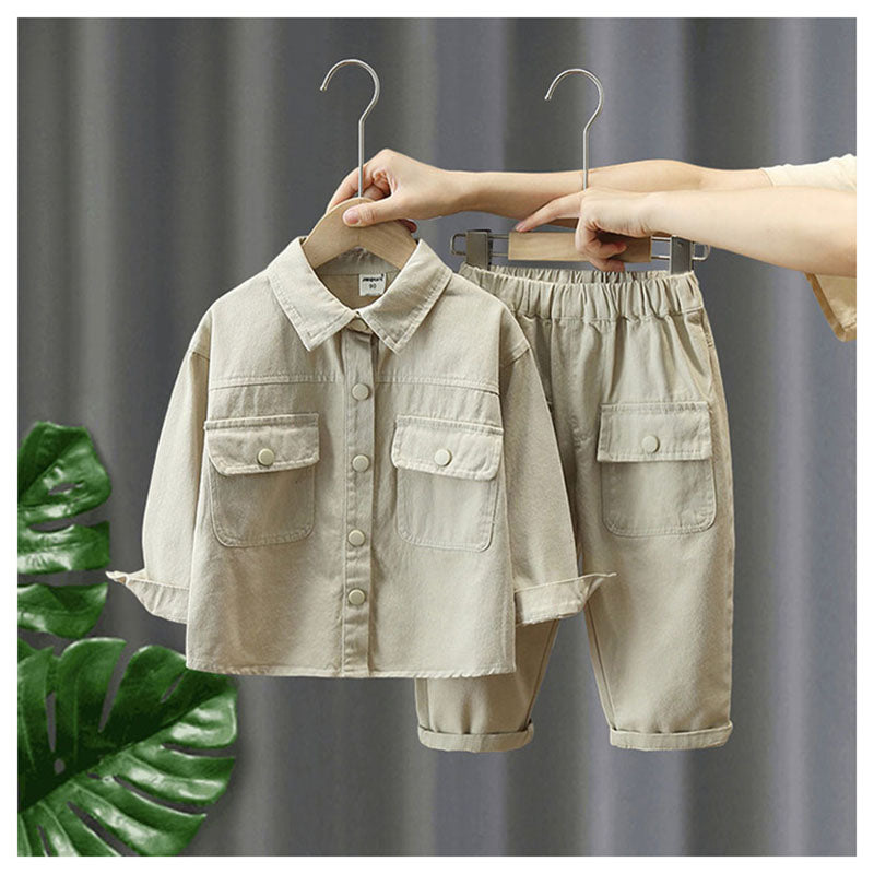 Set med Byxa och Tröja – Little Explorer Unisex, Beige/Grön, Bomull, Storlek 0–7 år More For Mini