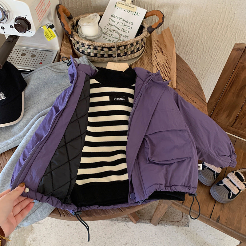 Windjas met Capuchon - Lilo Unisex, Zwart/Paars, Polyester, Maat 0-6 Jaar-More For Mini
