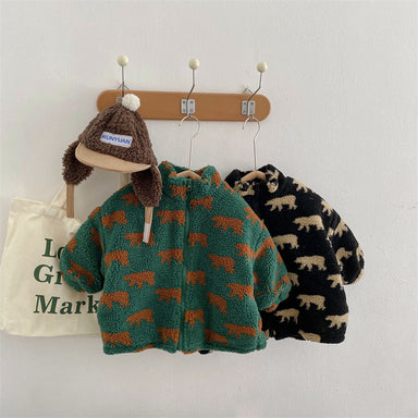 Fleece Vest met Berenmotief – Beren Unisex, Zwart/Groen, Maat 1-6 jaar-More For Mini
