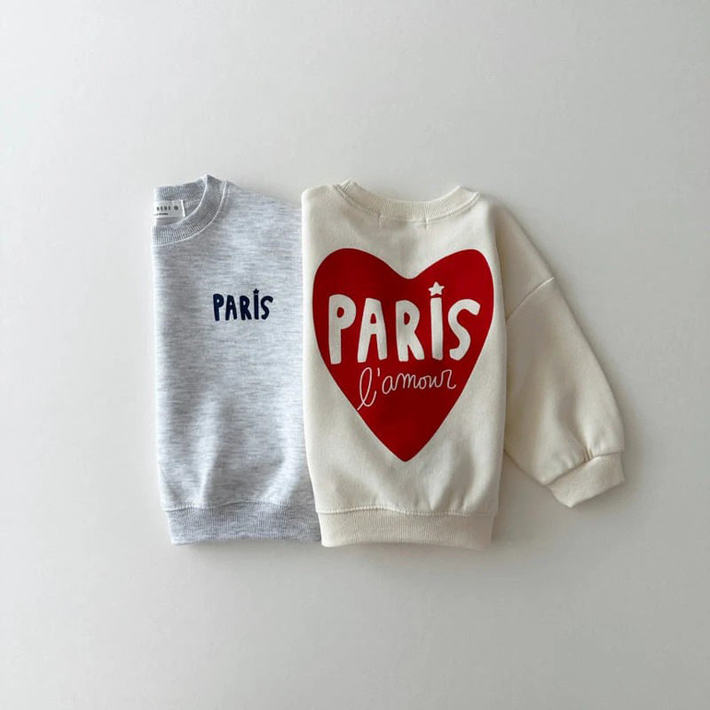 Sweater met Print - Paris L’Amour Unisex, Grijs/Wit, Katoen, Maat 0-6 Jaar-More For Mini
