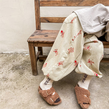 Baggybyxa med Björntryck – Bamboo Bear Unisex, Beige/Grå, Bomull, Storlek 0–6 år More For Mini