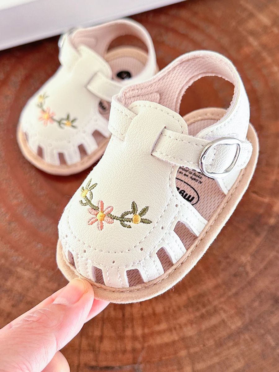 Babysandaler med Blombroderi – Little Steps Flickor, Svart/Rosa/Beige/Grön/Vit, Storlek 0–2 år More For Mini