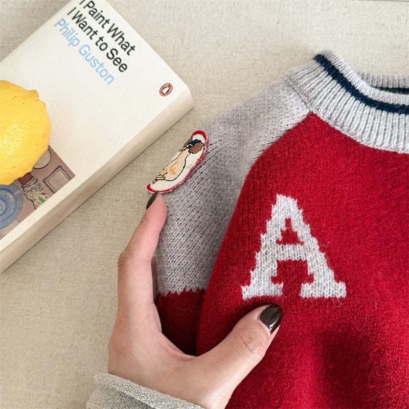 Gebreide Trui - LittleBird Jongens, Blauw/Rood, Katoen, Maat 0-6 Jaar-More For Mini