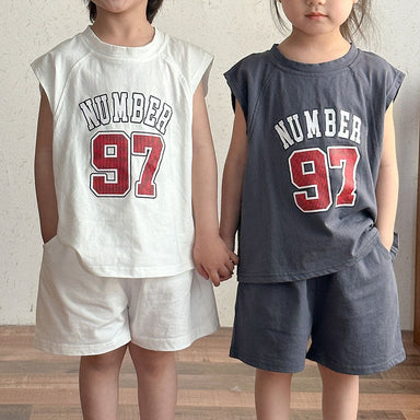 Sommarklädset T-shirt + Shorts – Team97 Unisex, Grå/Vit, Bomull, Storlek 0–8 år MoreForMini
