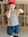 Lunari Breton T-shirt & Denim Shorts Set – Sommarklädset Barn 0–3 år – Ecru/Svart + Blå Shorts – Unisex & Bekväm MoreForMini