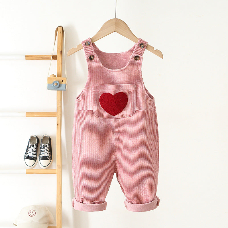 Hängselbyxa med Hjärta – Cordi Love Flickor, Beige/Rosa/Brun, Bomull, Storlek 0–4 år More For Mini