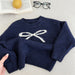 Gebreide Trui met Strik - BowSoft Meisjes, Blauw/Grijs, Katoen, Maat 0-6 Jaar-More For Mini
