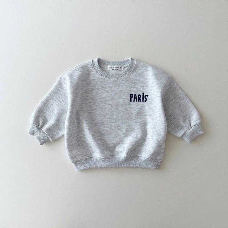 Sweater met Print - Paris L’Amour Unisex, Grijs/Wit, Katoen, Maat 0-6 Jaar-More For Mini