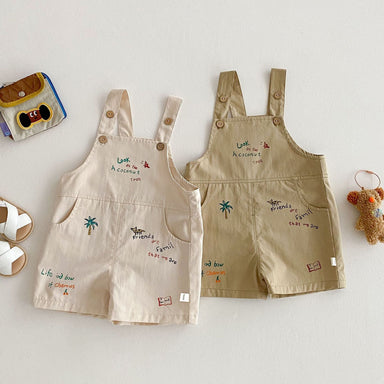 Hängselbyxa med Palmer – Baby Småbarn Förskolebarn Lekoverall, Beige/Brun, Bomull, Storlek 0–5 år More For Mini