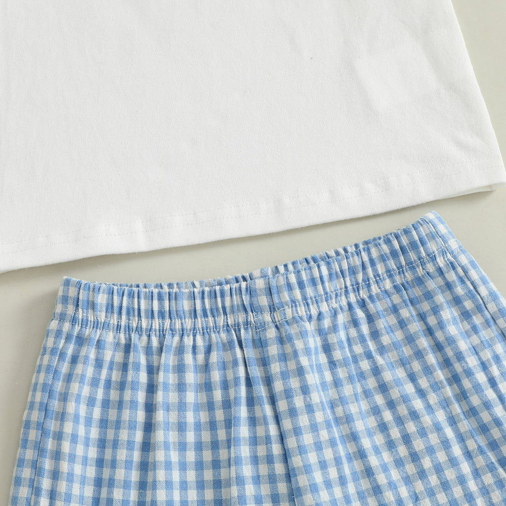 CrabbyCool Zomerset Baby & Peuter | T-shirt met Krabjes & Ruitjes Short | Katoen & Polyester | 6mnd–4jr | Wit & Blauw More For Mini