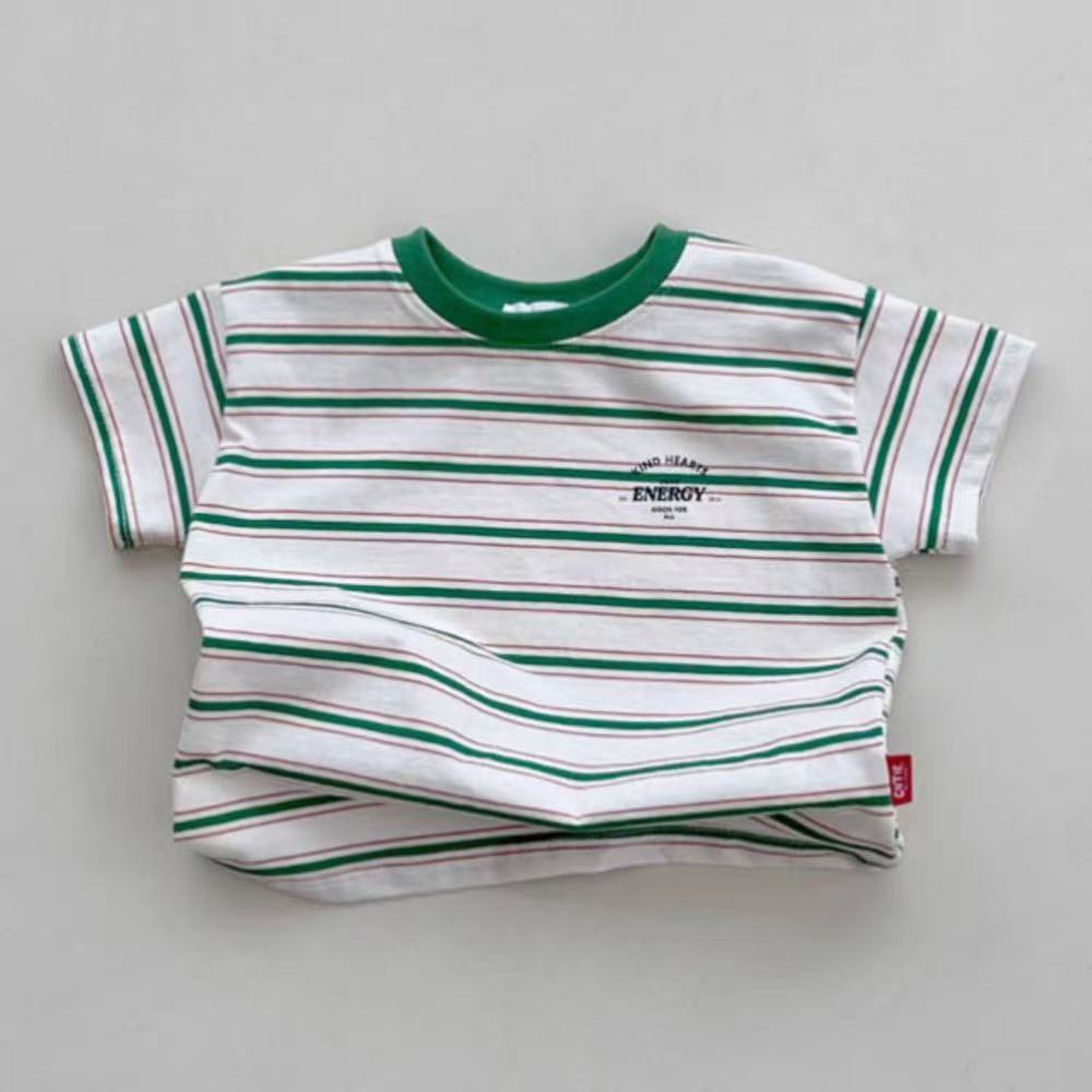 Mini Energy Baby T-shirt – Randig bomullströja med texttryck | Unisex | Storlek 0–3 år More For Mini