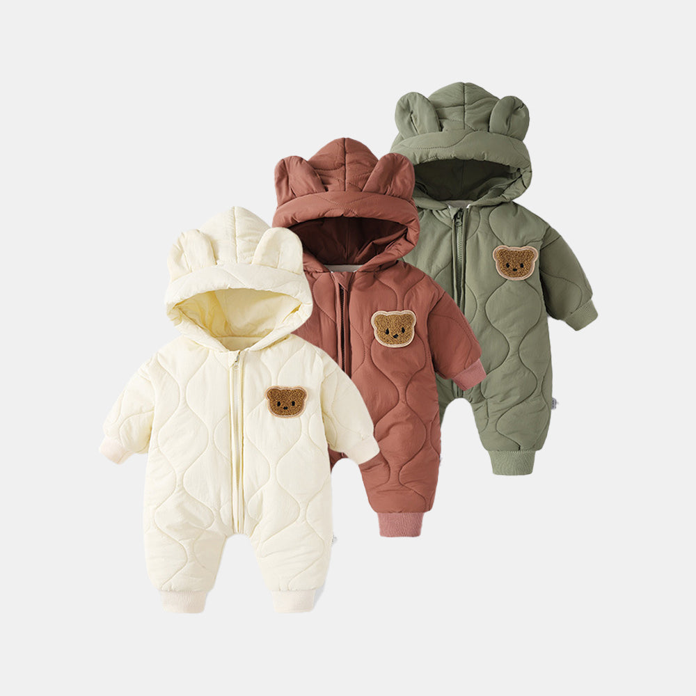Onesie Met Berenoren - Accra Unisex, Beige/Groen/Koffie, Katoen, Maat 6-18 Maanden-More For Mini