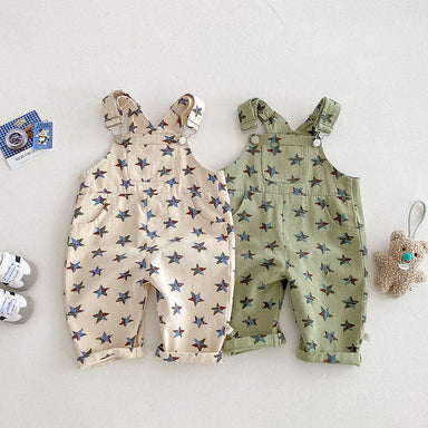 Hängselbyxa med Stjärnor – Stjärnfångare Unisex, Beige/Grön, Bomull, Storlek 0–5 år More For Mini