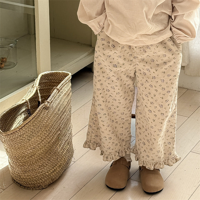 Utsvängda byxor med blommönster – BohoBlossom Flickor, Beige Bomull, Storlek 0–6 år More For Mini