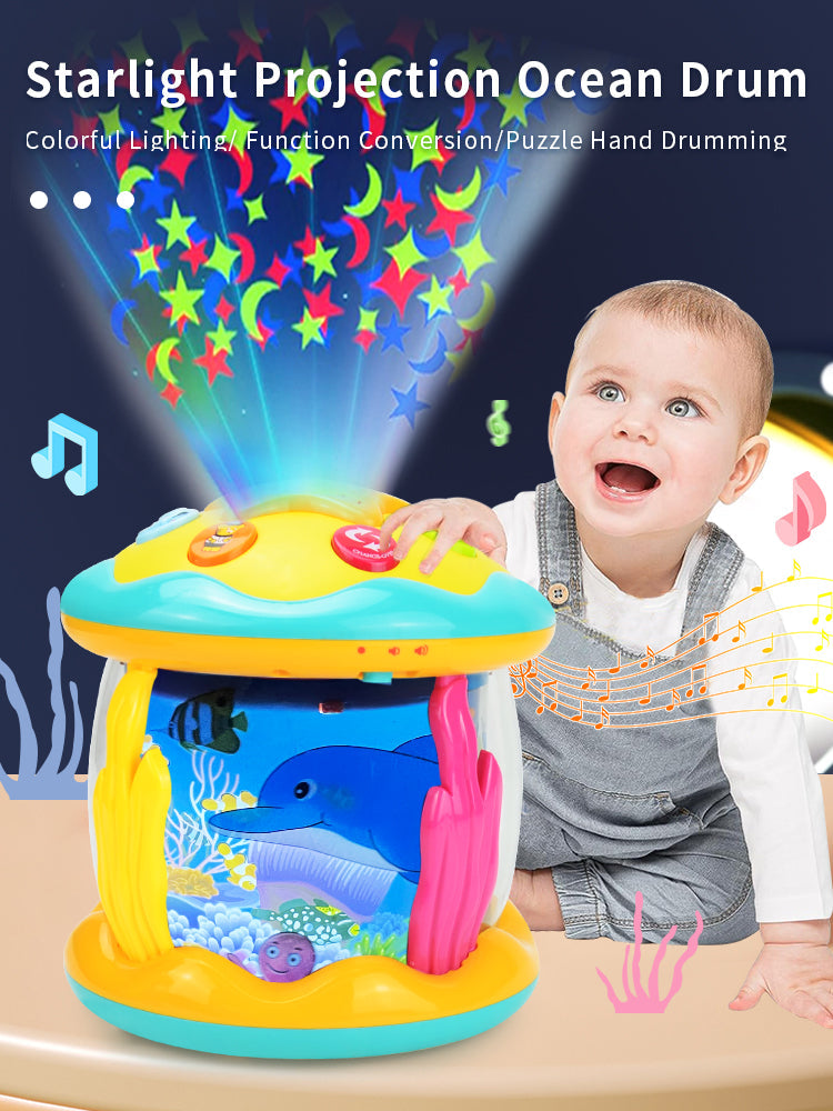 Montessori Tummy Tijd Projector – Oceaan Wereld Projectie, Zintuiglijke Stimulatie, BPA-vrij, Draagbaar, Kalmerende Muziek & Natuurgeluiden-More For Mini