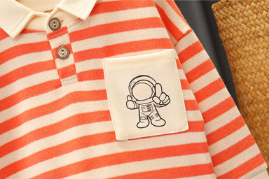 Set med Randig Tröja och Jeans – Astronaut Little Voyager Pojkar, Röd/Blå/Svart, Bomull, Storlek 0–5 år More For Mini