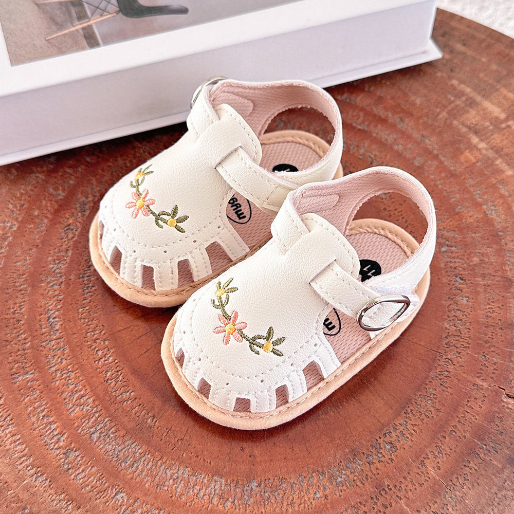 Babysandaler med Blombroderi – Little Steps Flickor, Svart/Rosa/Beige/Grön/Vit, Storlek 0–2 år More For Mini