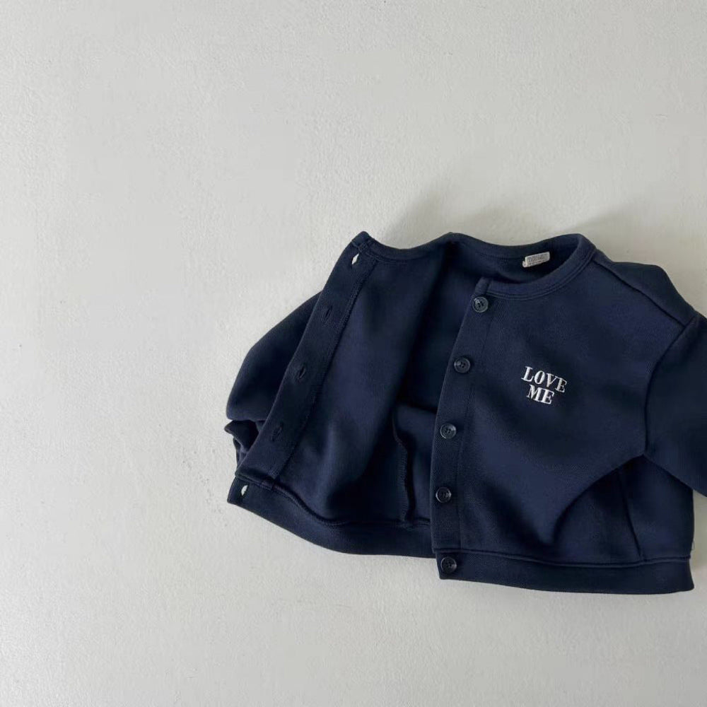 Vest met Love Me borduursel - Tender Meisjes, Blauw/Beige, Katoen, Maat 0-6 Jaar-More For Mini