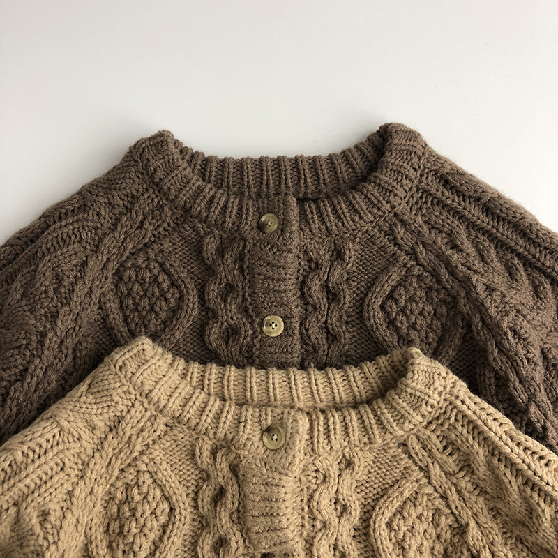 Gebreid Vest met Kabel - Mandu Unisex, Beige/Bruin, Katoen, Maat 0-6 Jaar-More For Mini