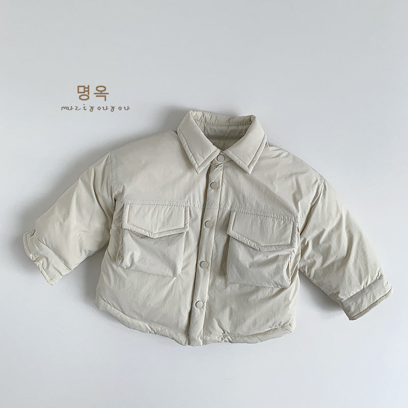 Donsjas met Polo kraag - Muziyouyou Jongens, Bruin/Wit, Polyester, Maat 0-6 Jaar-More For Mini