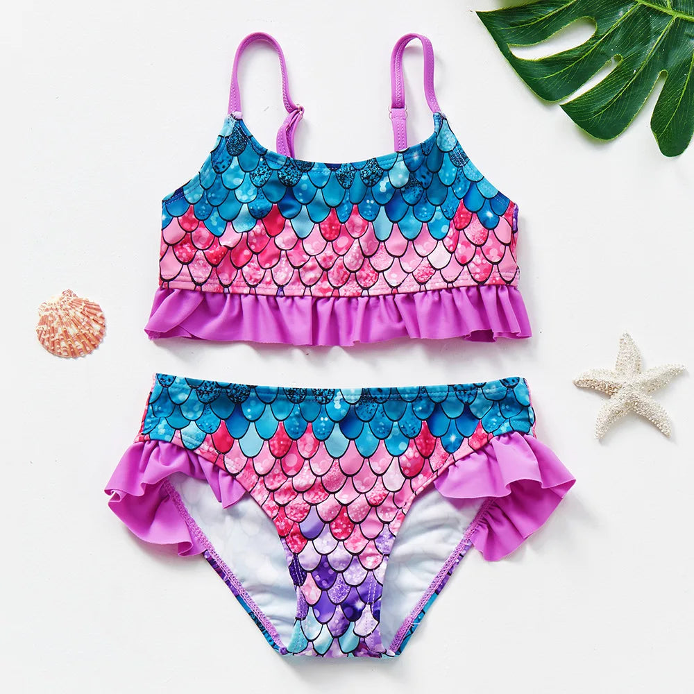 Flickor Tankini Baddräkt Sjöjungfruprint – Sommarstrandkläder | 3-12 år More For Mini