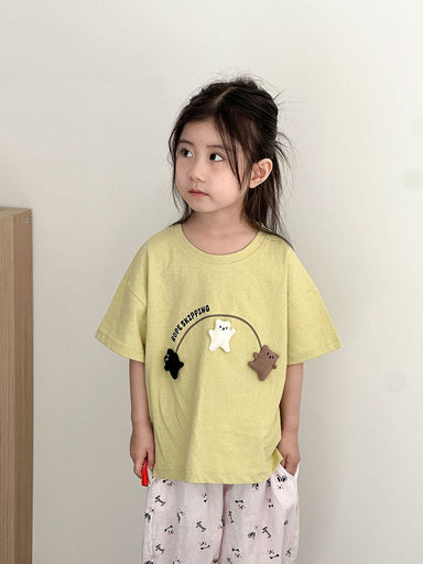 3D T-shirt med björnar som hoppar hopprep – Beary Bounce Unisex, Beige/Grön, Bomull, Storlek 0–8 år More For Mini
