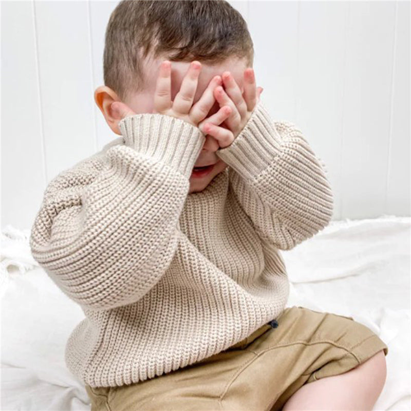Gebreide Trui - Amba Unisex, Wit/Zwart/Blauw/Roze/Groen/Grijs/Bruin, Katoen, Maat 0-6 jaar-More For Mini