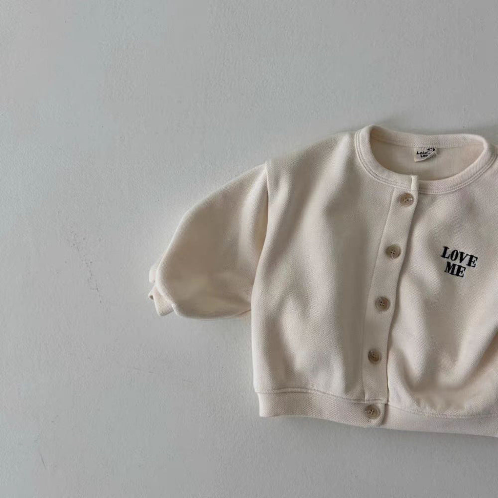 Vest met Love Me borduursel - Tender Meisjes, Blauw/Beige, Katoen, Maat 0-6 Jaar-More For Mini