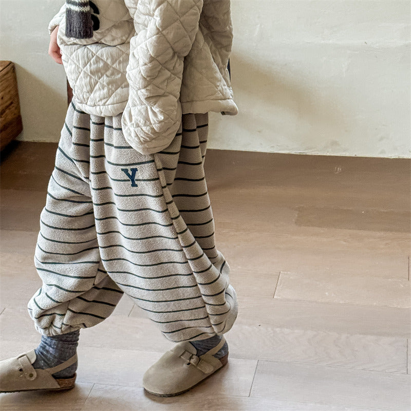 Gestreepte Joggingbroek - Knuffelzacht Unisex, Blauw/Grijs/Beige, Katoen, Maat 0-6 Jaar-More For Mini