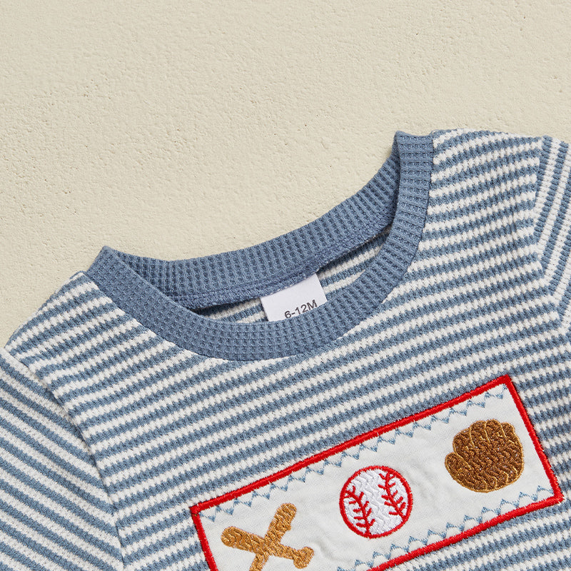 Baseball Stripe Zomerset Baby & Peuter | Gebreid T-shirt & Short | Knit Katoen | 0–3 Jaar | Sportieve Look voor Jongens More For Mini