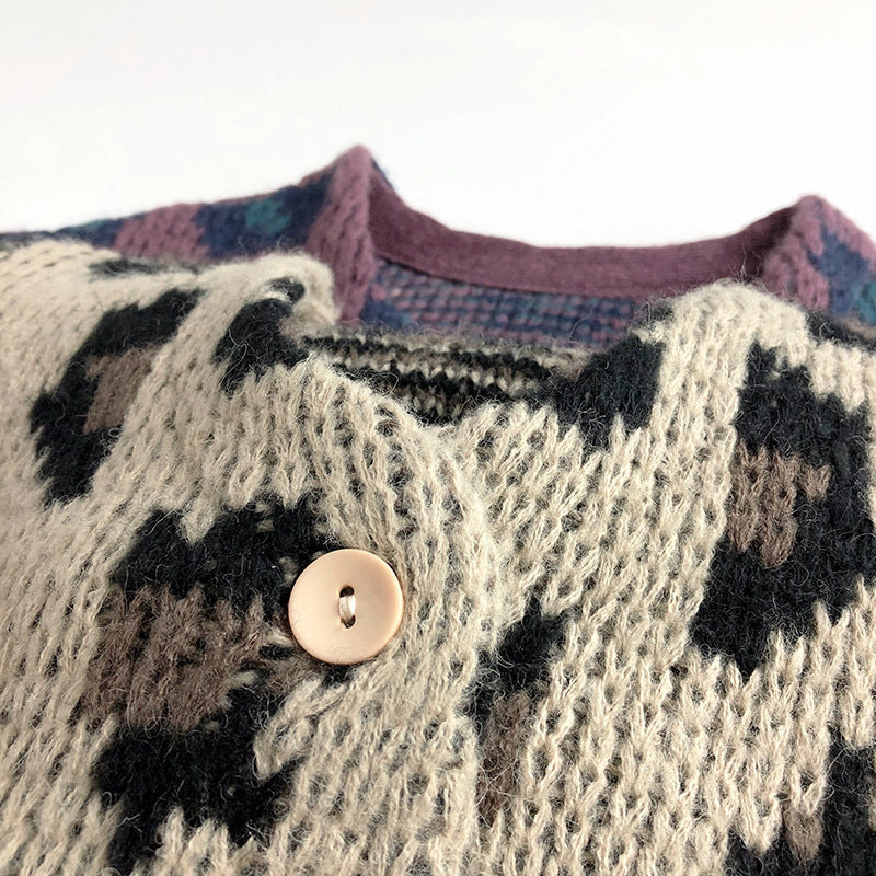 Gebreid Vest met Luipaard print - Meisjes, Beige/Paars, Katoen, Maat 0-6 Jaar-More For Mini