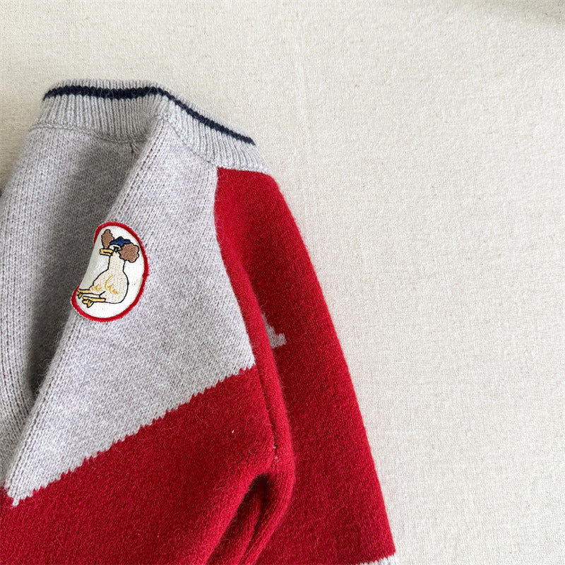 Gebreide Trui - LittleBird Jongens, Blauw/Rood, Katoen, Maat 0-6 Jaar-More For Mini