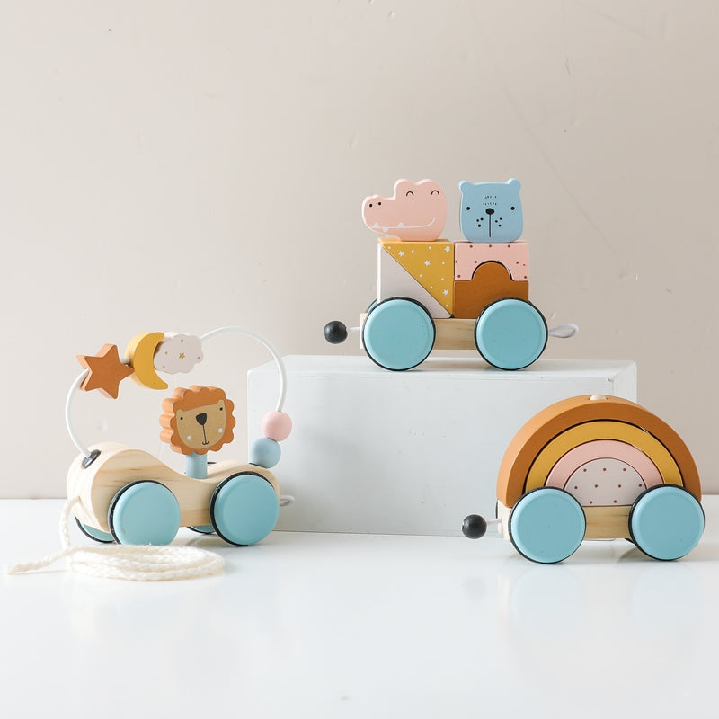 Trätåg med Djur & Regnbåge – Kopplingsbart Leksakståg för Småbarn, Hållbart Trä, Från 1 År More For Mini
