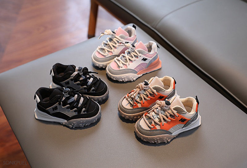 Sneakers - Gali Unisex, Zwart/Oranje, Polyester, Maat 21-30-More For Mini