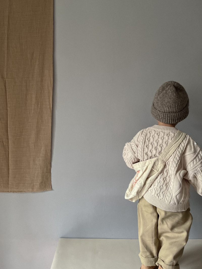 Gebreide Trui met Kabel - Pyong Unisex, Bruin/Groen/Beige, Katoen, Maat 0-6 Jaar-More For Mini
