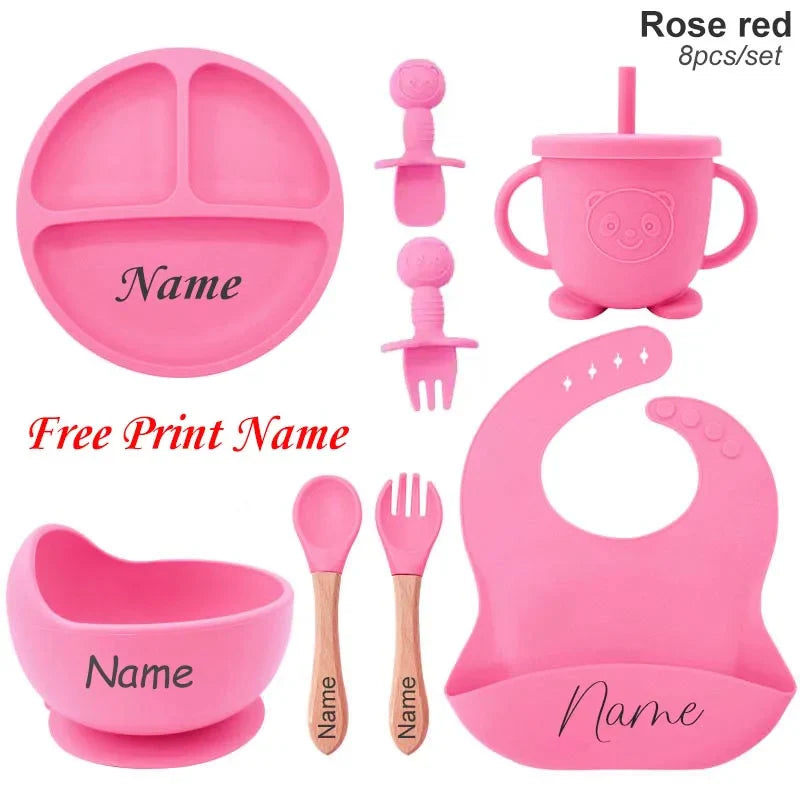 Personifierad Baby Matset med Namn – BPA-fri Silikon | 8-delar More For Mini